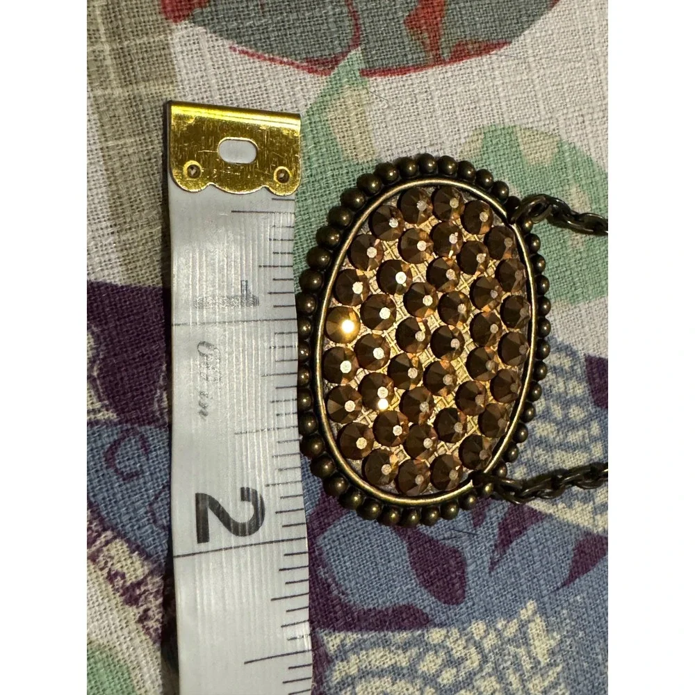 CP Shades Vintage Style Bronze Amber Crystal Oval Statement Necklace